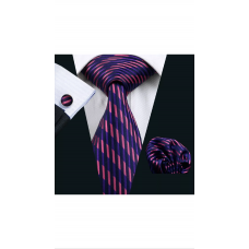 3delige set stropdas manchetknopen pochet zwart paars roze Fantasy